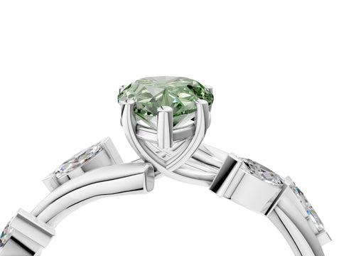 White gold Fancy Green Pear Cut Solitaire Twisted Band Marquise Accent Prong Setting Ring_4