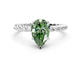 White gold Fancy Green Pear  Cut Solitaire Twisted Band with Four-Prong Setting_104