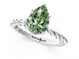 White gold Fancy Green Pear  Cut Solitaire Twisted Band with Four-Prong Setting_106