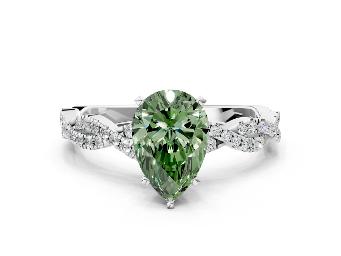 White gold Fancy Green Pear Cut Solitaire Twisted Pave Band with Four-Prong Setting_15