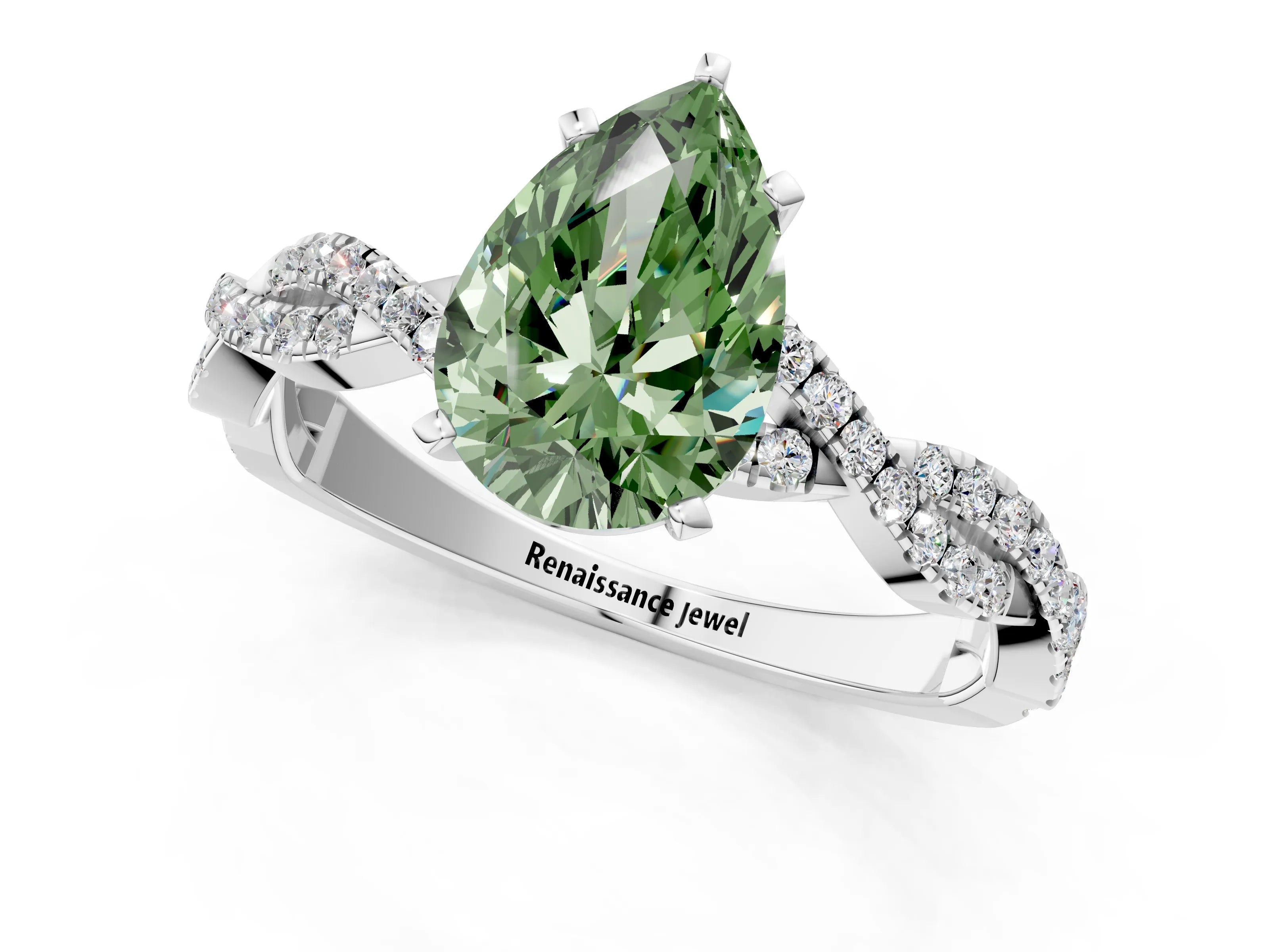 White gold Fancy Green Pear Cut Solitaire Twisted Pave Band with Four-Prong Setting_16