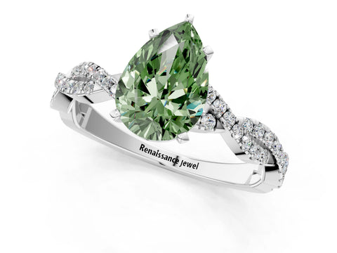 White gold Fancy Green Pear Cut Solitaire Twisted Pave Band with Four-Prong Setting_16