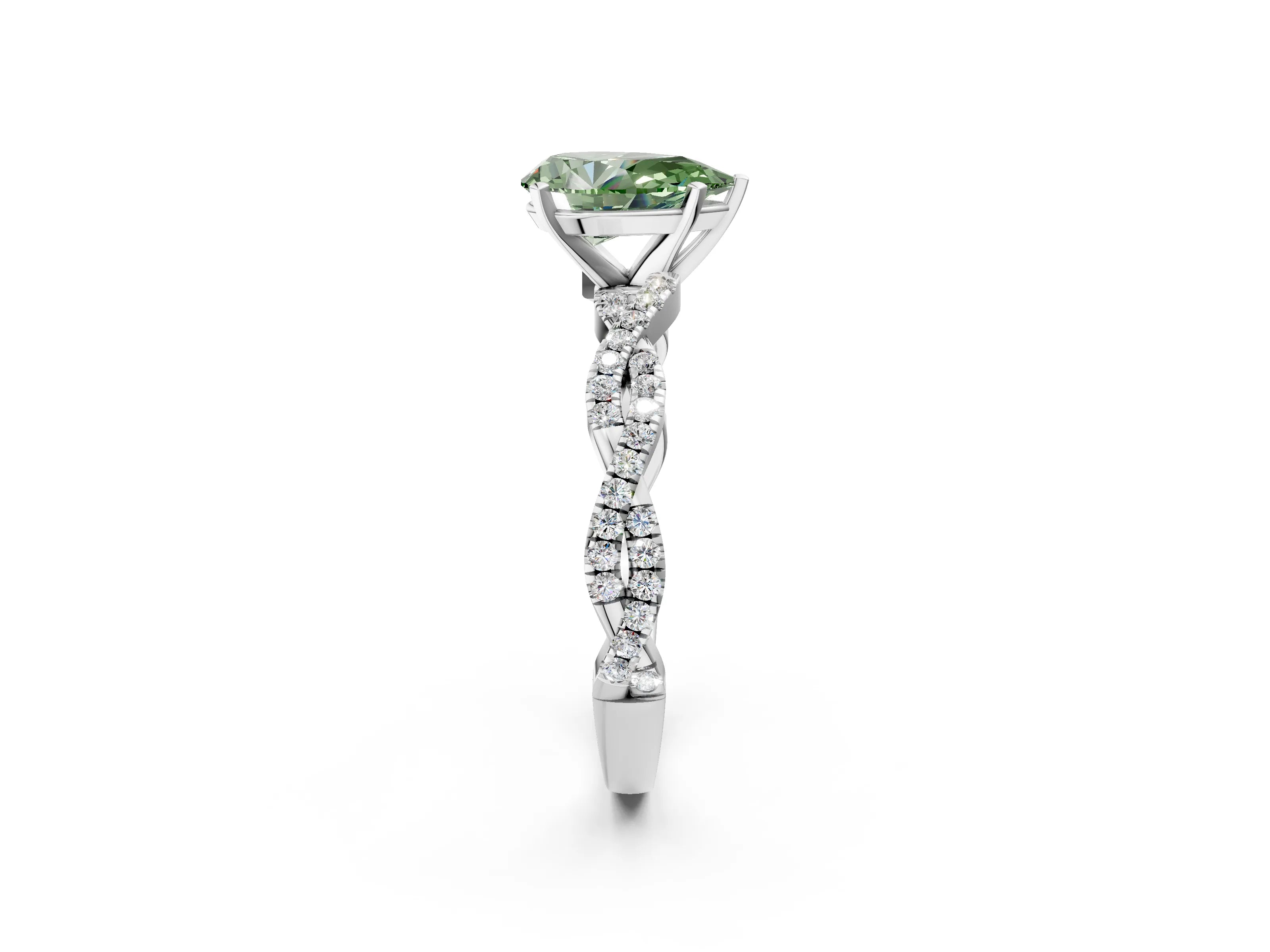White gold Fancy Green Pear Cut Solitaire Twisted Pave Band with Four-Prong Setting_17