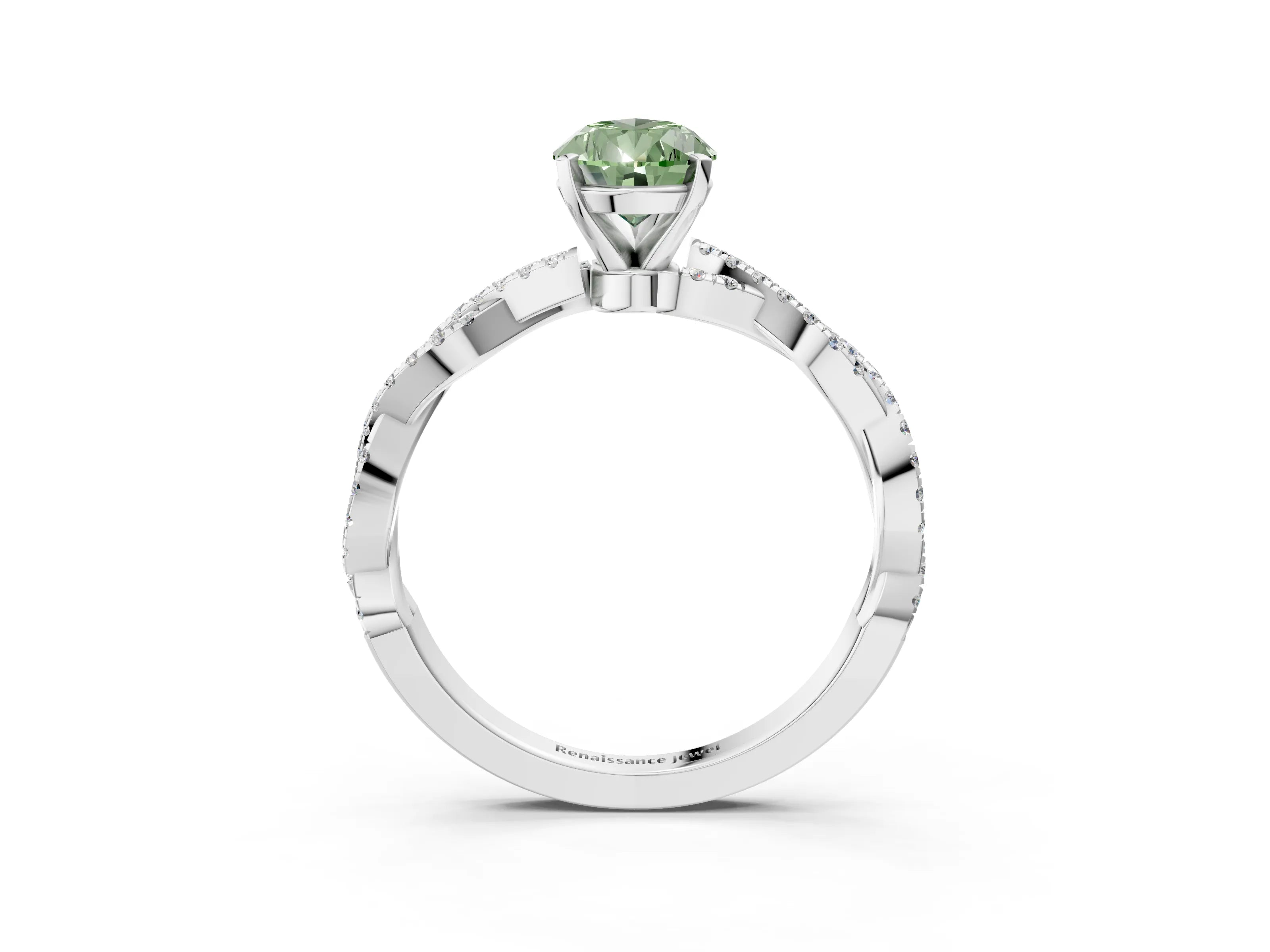 White gold Fancy Green Pear Cut Solitaire Twisted Pave Band with Four-Prong Setting_18