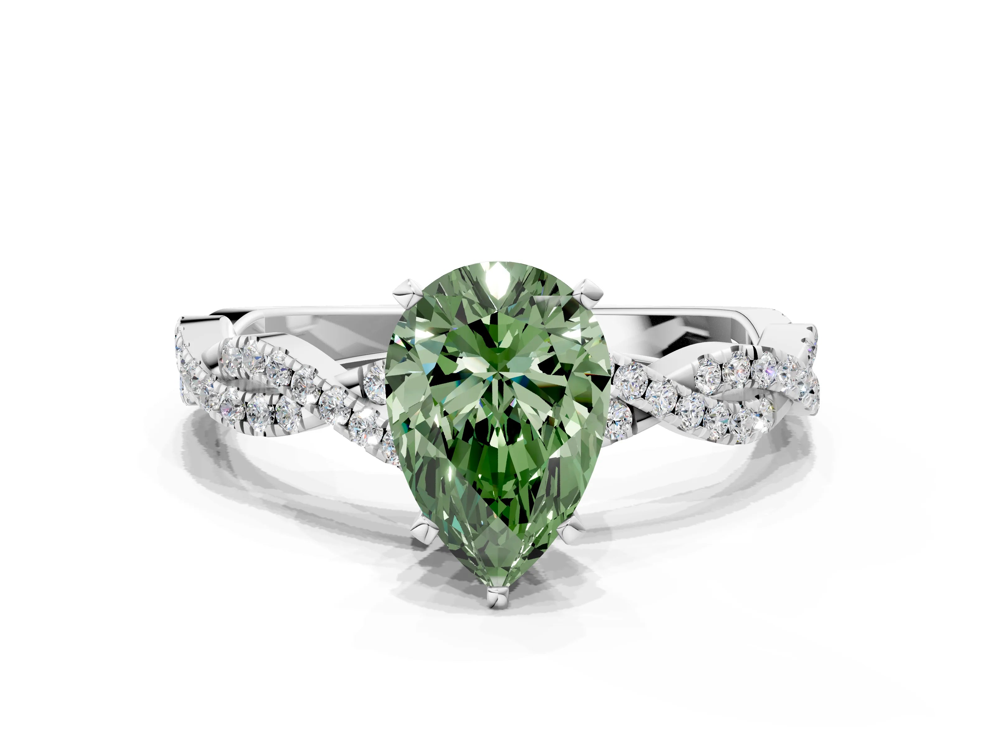 White gold Fancy Green Pear Cut Solitaire Twisted Pave Band with Four-Prong Setting_3