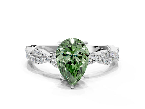 White gold Fancy Green Pear Cut Solitaire Twisted Pave Band with Four-Prong Setting_3