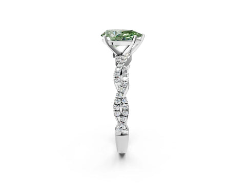 White gold Fancy Green Pear Cut Solitaire Twisted Pave Band with Four-Prong Setting_5