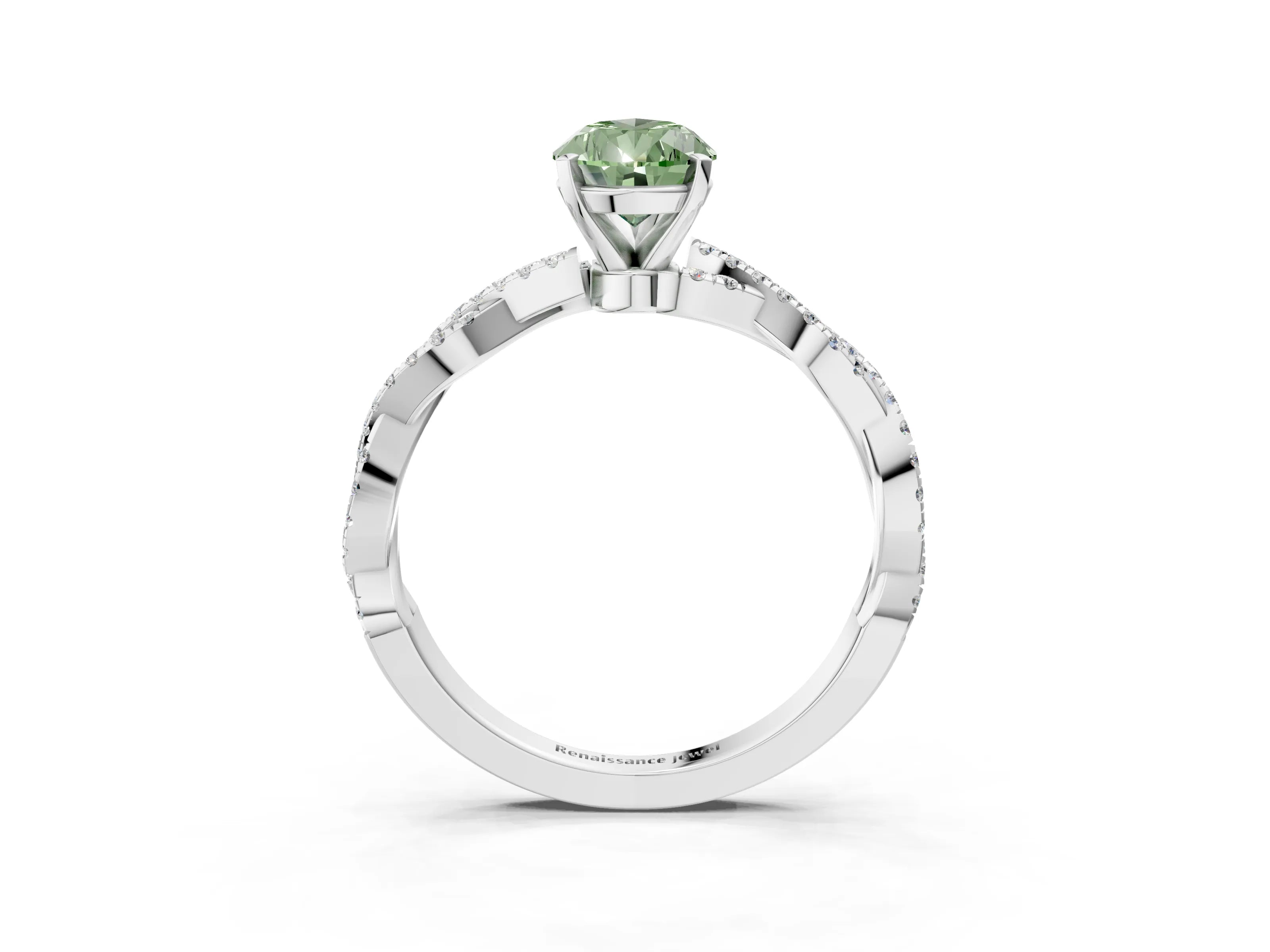 White gold Fancy Green Pear Cut Solitaire Twisted Pave Band with Four-Prong Setting_6