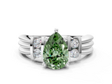 White gold Fancy Green Pear  Cut Three-Stone Channel Set Ring with Bar Prongs_93