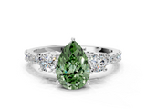 White gold Fancy Green Pear  Cut Three-Stone Diamond Pavé Band with Prong Setting_17