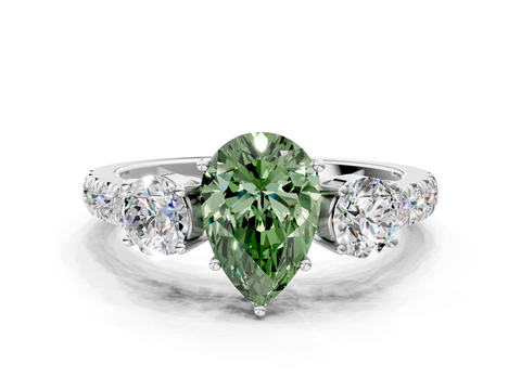 White gold Fancy Green Pear  Cut Three-Stone Diamond Pave Band with Prong Setting_20