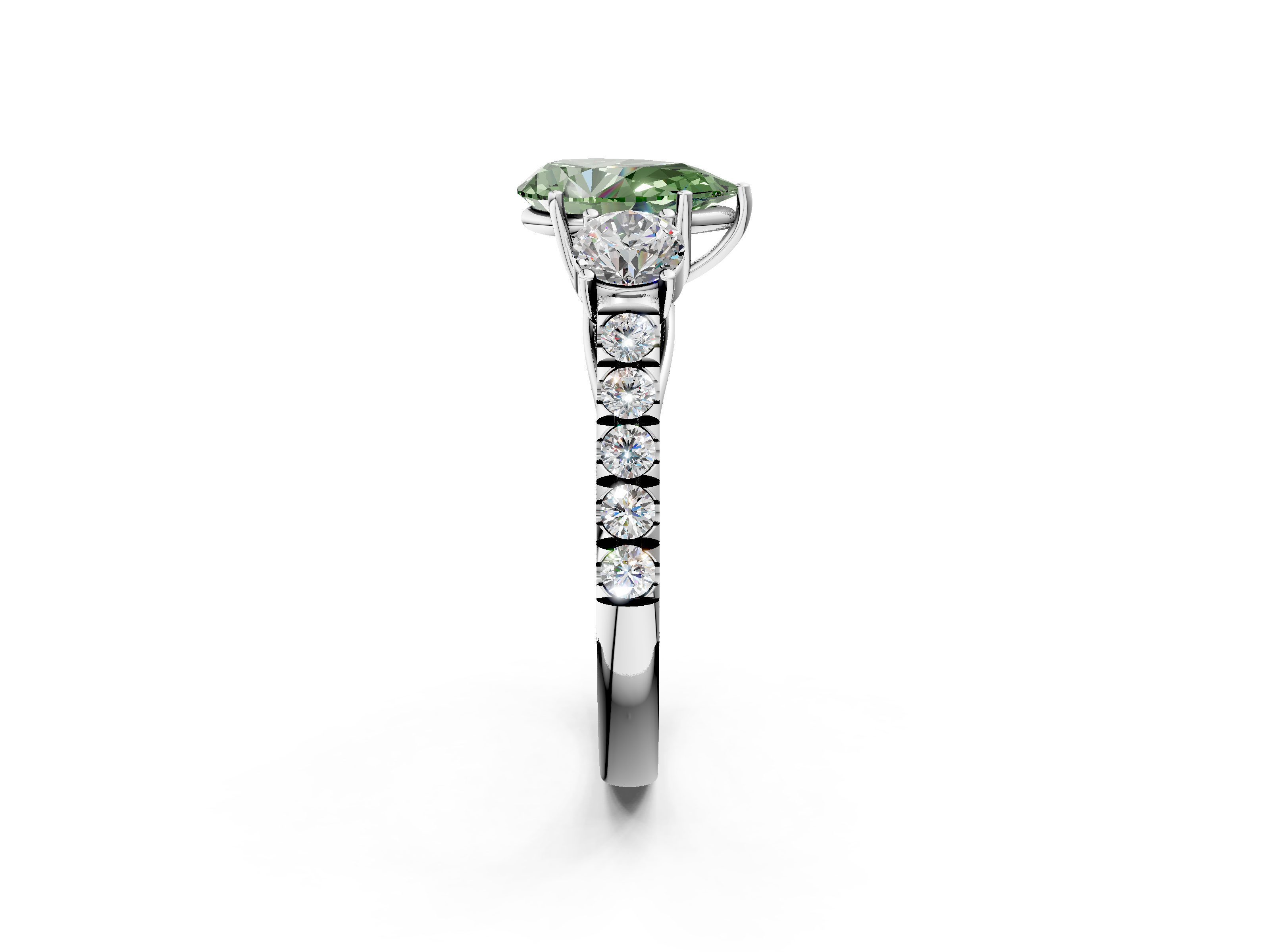 White gold Fancy Green Pear  Cut Three-Stone Diamond Pave Band with Prong Setting_22