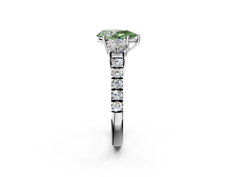 White gold Fancy Green Pear  Cut Three-Stone Diamond Pave Band with Prong Setting_22