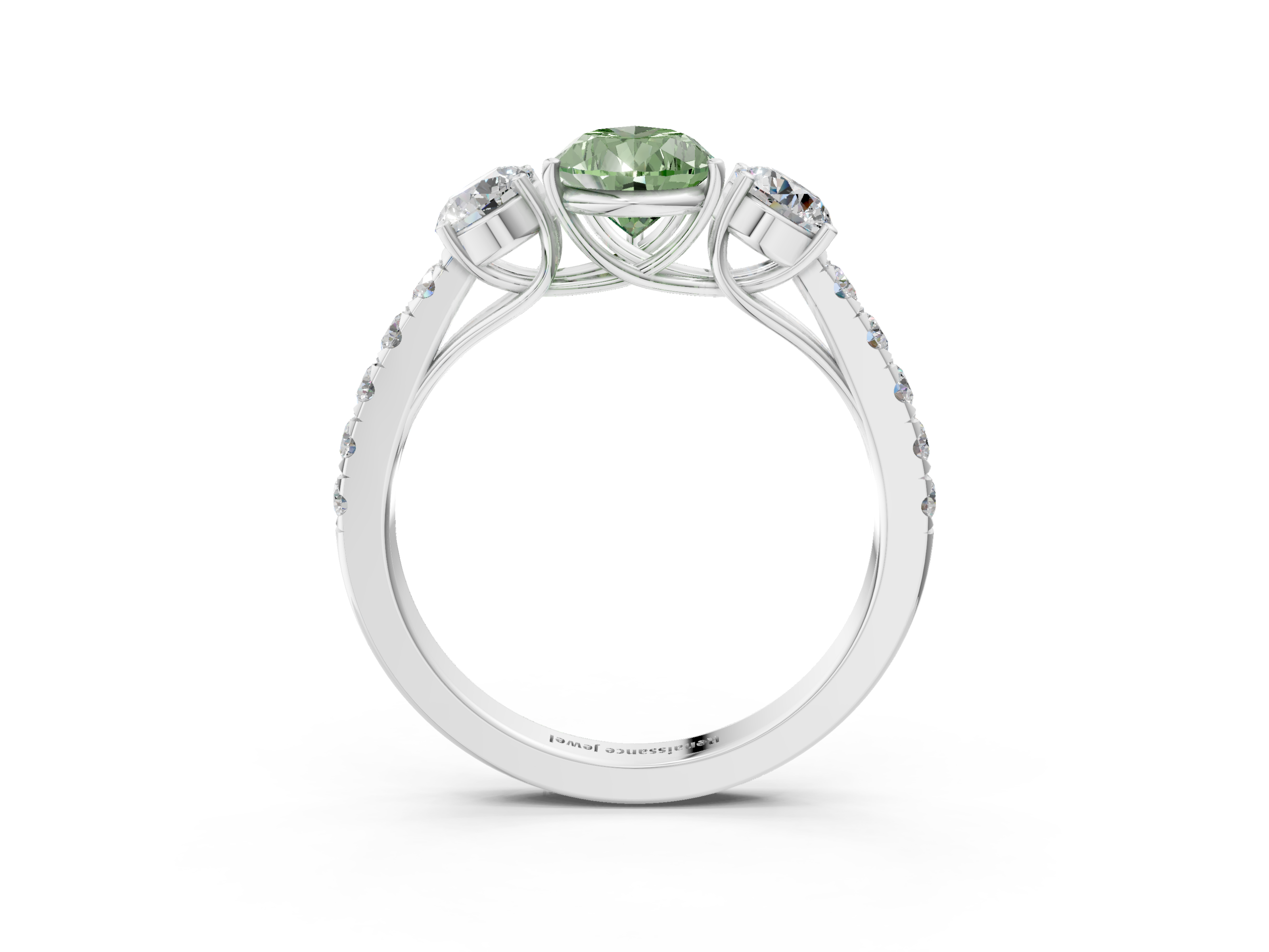 White gold Fancy Green Pear  Cut Three-Stone Diamond Pave Band with Prong Setting_23