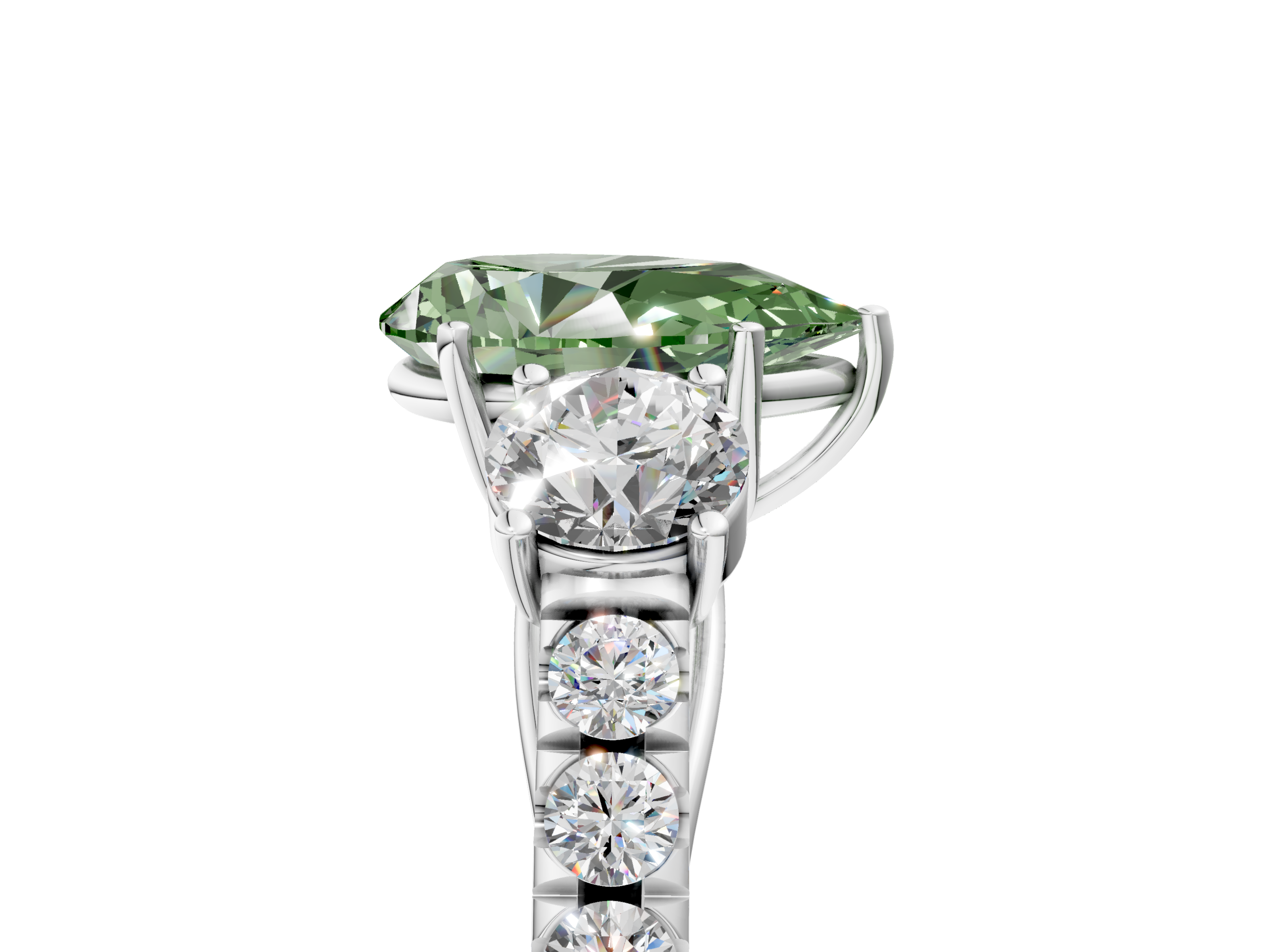 White gold Fancy Green Pear  Cut Three-Stone Diamond Pave Band with Prong Setting_25