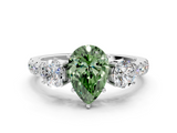 White gold Fancy Green Pear  Cut Three-Stone Diamond Pave Band with Prong Setting_37