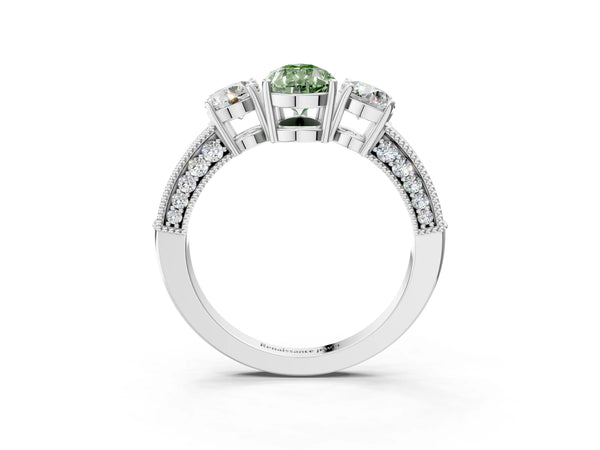 Platinum Pear-Shaped Graduated Three Stone Engagement Ring Setting for Fancy Green Center