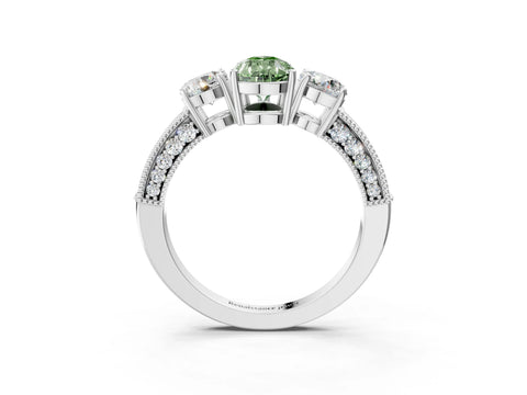 White gold Fancy Green Pear Cut Three-Stone Diamond Ring with Pavé Band and Four-Prong Setting_15