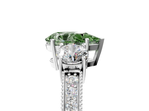 White gold Fancy Green Pear Cut Three-Stone Diamond Ring with Pavé Band and Four-Prong Setting_17