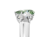 White gold Fancy Green Pear Cut Three-Stone Diamond Ring with Prong Setting on a Classic Band_11