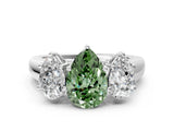 White gold Fancy Green Pear Cut Three-Stone Diamond Ring with Prong Setting on a Classic Band_12