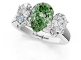 White gold Fancy Green Pear Cut Three-Stone Diamond Ring with Prong Setting on a Classic Band_13