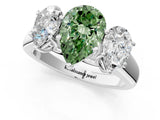 White gold Fancy Green Pear Cut Three-Stone Diamond Ring with Prong Setting on a Classic Band_13