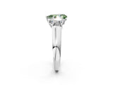 White gold Fancy Green Pear Cut Three-Stone Diamond Ring with Prong Setting on a Classic Band_14