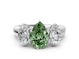 White gold Fancy Green Pear Cut Three-Stone Diamond Ring with Prong Setting on a Classic Band_6
