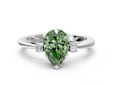 White gold Fancy Green Pear  Cut Three-Stone Solitaire Ring with Round Accent Diamonds and Four-Prong Setting_20