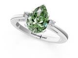 White gold Fancy Green Pear  Cut Three-Stone Solitaire Ring with Round Accent Diamonds and Four-Prong Setting_21