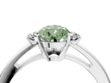 White gold Fancy Green Pear  Cut Three-Stone Solitaire Ring with Round Accent Diamonds and Four-Prong Setting_24