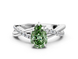 White gold Fancy Green Pear  Cut Twist Band Solitaire Diamond Ring with Pavé Setting_3