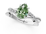 White gold Fancy Green Pear  Cut Twist Band Solitaire Diamond Ring with Pavé Setting_4