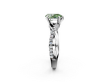 White gold Fancy Green Pear  Cut Twist Band Solitaire Diamond Ring with Pavé Setting_5