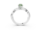 White gold Fancy Green Pear  Cut Twist Band Solitaire Diamond Ring with Pavé Setting_6