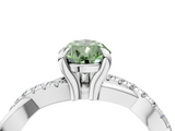 White gold Fancy Green Pear  Cut Twist Band Solitaire Diamond Ring with Pavé Setting_7