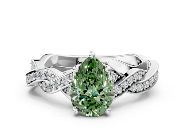 Sterling Silver Pear-Shaped Solitaire Engagement Ring Setting for Fancy Green Center with Pave and Plain Rope Twist Band