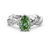 White gold Fancy Green Pear  Cut Twisted Pavé Band Solitaire Ring with Four-Prong Setting_55