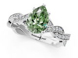 White gold Fancy Green Pear  Cut Twisted Pavé Band Solitaire Ring with Four-Prong Setting_56