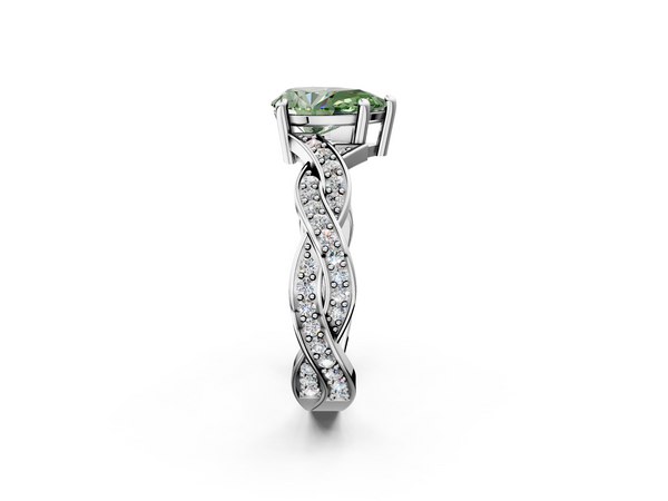 Sterling Silver Pear-Shaped Solitaire Engagement Ring Setting for Fancy Green Center with Pave and Plain Rope Twist Band
