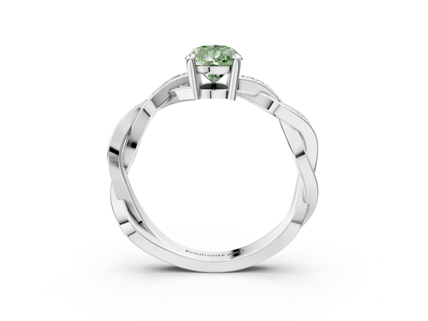 Sterling Silver Pear-Shaped Solitaire Engagement Ring Setting for Fancy Green Center with Pave and Plain Rope Twist Band