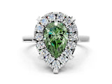 White gold Fancy Green Pear  Diamond Cluster Halo Solitaire with Four-Prong Setting_89