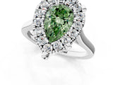 White gold Fancy Green Pear  Diamond Cluster Halo Solitaire with Four-Prong Setting_90