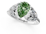 White gold Fancy Green Pear  Diamond Cluster Leaf Design Ring with Prong Setting_54