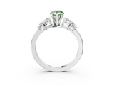 White gold Fancy Green Pear  Diamond Cluster Leaf Design Ring with Prong Setting_54