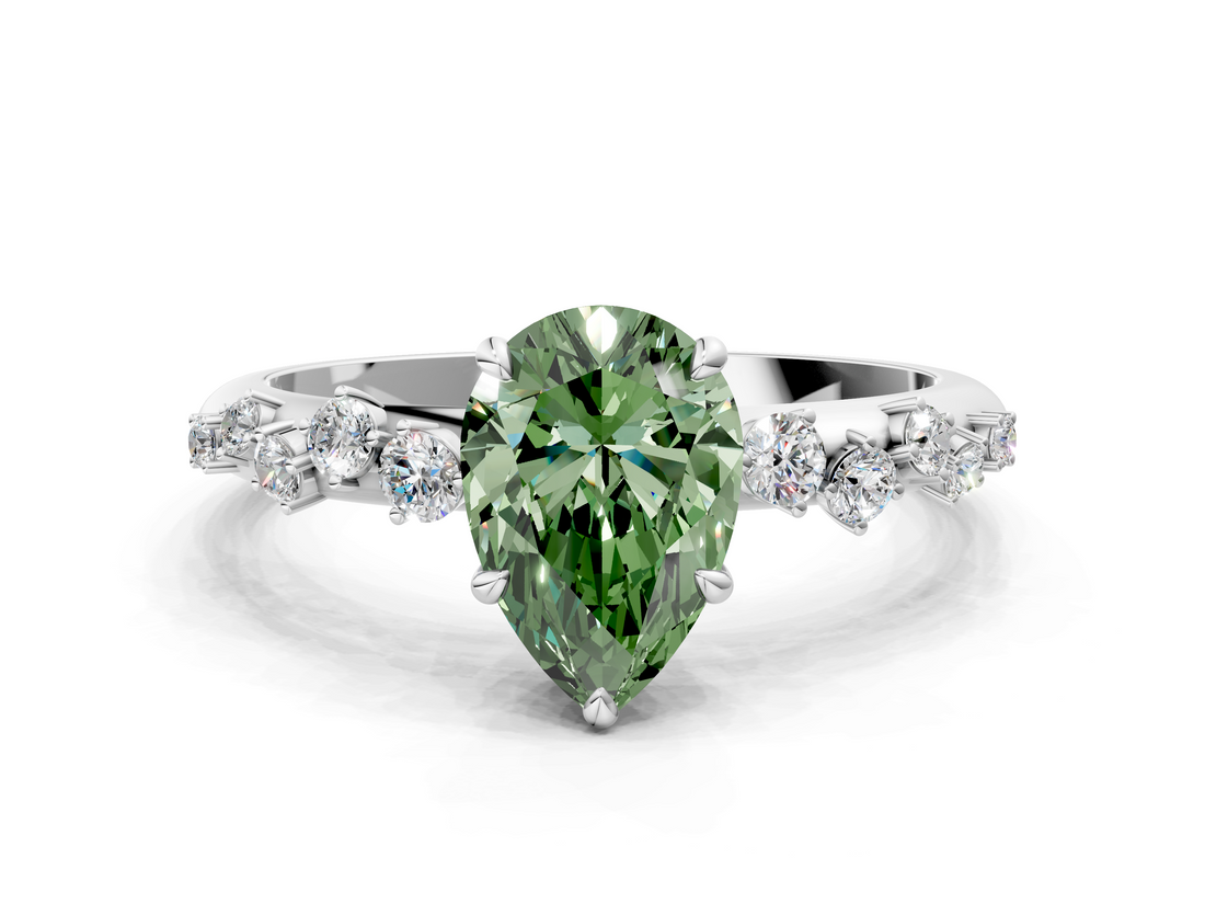 White gold Fancy Green Pear  Diamond Cluster Prong-Set Solitaire Ring_55