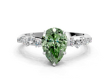 White gold Fancy Green Pear  Diamond Cluster Prong-Set Solitaire Ring_55