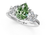 White gold Fancy Green Pear  Diamond Floral Cluster Ring with Solitaire Band and Prong Setting_27