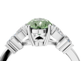 White gold Fancy Green Pear  Diamond Floral Cluster Ring with Solitaire Band and Prong Setting_30